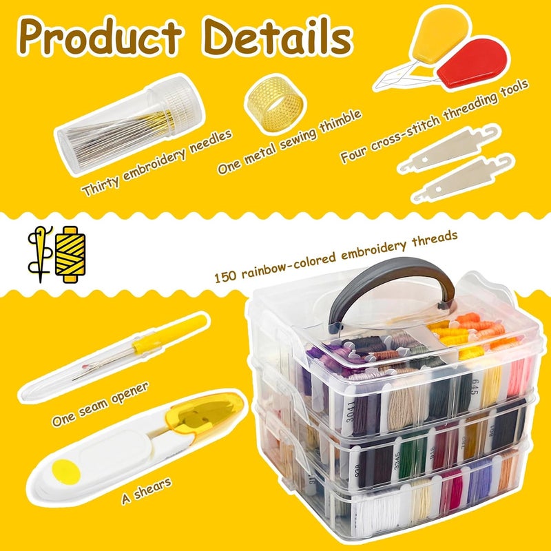 AILUHONG 187Pcs Embroidery Floss Polyester Cross-Stitch Thread Kit with Tailoring Tools 150 Colors Friendship Bracelets Floss for Embroideries Sewing Handicraft DIY Project - Image 3